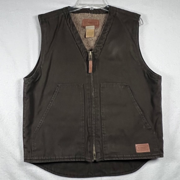 C.E. Schmidt Workwear Vest Mens Medium Brown Sherpa Lined Canvas Full Zip - Picture 1 of 7